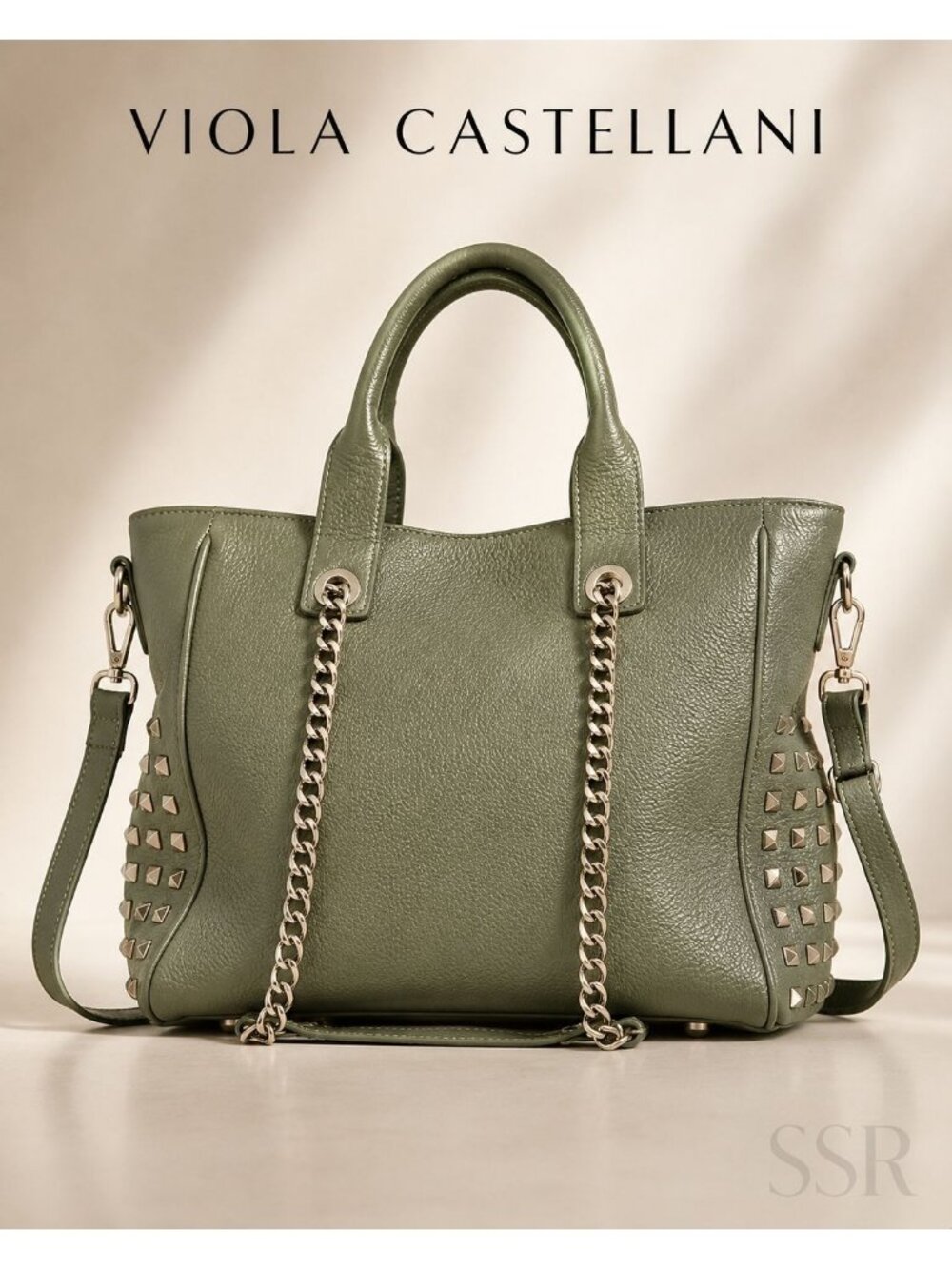 VIOLA CASTELLANI MILANO Womens Leather Handbag Green Leather Tote Bag
